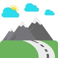 Mountains concept, road to the mountains, vector illustration Royalty Free Stock Photo