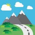 Mountains concept, road to the mountains, vector illustration Royalty Free Stock Photo