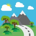 Mountains concept, road to the mountains, vector illustration Royalty Free Stock Photo