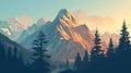 Mountains with coniferous forest at sunset. illustration. Generative AI Royalty Free Stock Photo