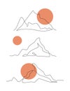 Mountains contour drawing, panoramic view. Simple one line nature illustration