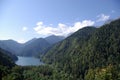 Mountains covered with forests and lake