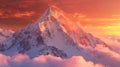 Mountains covered in snow and clouds at sunset with a pink sky Royalty Free Stock Photo