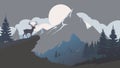 Mountains with deer in the forest at night Royalty Free Stock Photo
