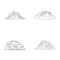 Mountains in the desert, a snowy peak, an island with a glacier, a snow-capped mountain. Different mountains set
