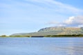 Mountains distant ocean bridge water ripples blue skies clouds limavady binevenagh Royalty Free Stock Photo