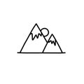 Mountains doodle icon, vector color line illustration