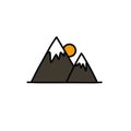 Mountains doodle icon, vector color line illustration