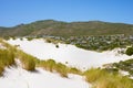 Mountains and dunes in Fish Hoek, a small sleepy holiday destination in Cape Town