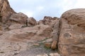 Mountains at the edges of the road leading to Petra - the capital of the Nabatean kingdom in Wadi Musa city in Jordan