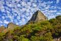 Mountains, environment and blue sky with nature, summer and stone with landscape and weekend break. Empty, rock and Royalty Free Stock Photo