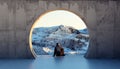 Astronaut sits and admires the mountains Royalty Free Stock Photo