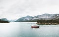 Mountains and fishing boat sea Landscape Royalty Free Stock Photo