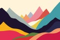 Mountains flat color illustration. Abstract simple landscape. Colorful hills. Multicolored abstract shapes