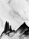 Mountains in fog hand drawn with ink in minimalist style. Royalty Free Stock Photo