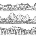 Mountains and forest hand drawn landscapes