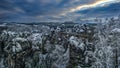 Mountains with forest at the river in winter from the Bastei bridge in Elbe Sandstone Mountains, saxon switzerland national park, Royalty Free Stock Photo