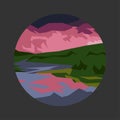 Mountains, forests and lakes in geometric stylisation.