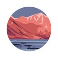 Mountains, forests and lakes in geometric stylisation.