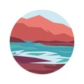 Mountains, forests and lakes in geometric stylisation.