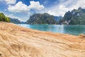 The mountains, forests, trees in the rainy season, Cheow Lan Dam or Ratchaprapha Dam Surat Thani Province, Thailand Royalty Free Stock Photo