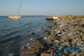 Mountains of garbage on the beach away from the resort towns of Egypt Royalty Free Stock Photo