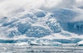 Mountains with crevassed glaciers, ice-falls and icebergs, Antarctic Peninsula