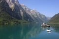 Mountains of the Glaernisch range and clear water of Lake Kloental, Switzerland Royalty Free Stock Photo