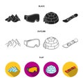 Mountains, goggles, an igloo, a snowboard. Ski resort set collection icons in black,flat,outline style vector symbol