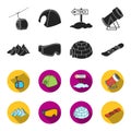 Mountains, goggles, an igloo, a snowboard. Ski resort set collection icons in black,flet style vector symbol stock Royalty Free Stock Photo