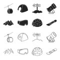 Mountains, goggles, an igloo, a snowboard. Ski resort set collection icons in black,outline style vector symbol stock