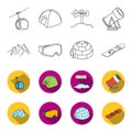 Mountains, goggles, an igloo, a snowboard. Ski resort set collection icons in outline,flat style vector symbol stock