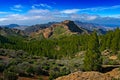 Mountains of Gran Canaria. Summer day on the islandm with rock and blue sky with white clouds. Beautiful wild mountain scape