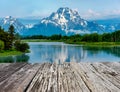 Mountains in Grand Teton National Park at dawn. Oxbow Bend on the Snake River Royalty Free Stock Photo