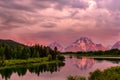 Mountains in Grand Teton National Park at sunrise. Oxbow Bend on the Snake River. Royalty Free Stock Photo