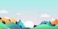 Mountains and green hills landscape, horizontal nature background. Vector cartoon illustration of summer, spring morning