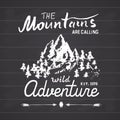 Mountains handdrawn sketch emblem. outdoor camping and hiking activity, Extreme sports, outdoor adventure symbol, vector