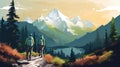 Mountains hiking abstract flat background. Generative AI