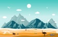 Mountains Hills Desert Steppe Ostrich Landscape Sky