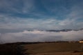 Mountains and Hills panoramic view of the landscape. villages and approaching fog