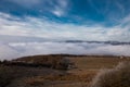 Mountains and Hills panoramic view of the landscape. villages and approaching fog