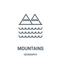 mountains icon vector from geography collection. Thin line mountains outline icon vector illustration Royalty Free Stock Photo