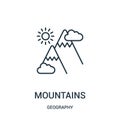 mountains icon vector from geography collection. Thin line mountains outline icon vector illustration Royalty Free Stock Photo