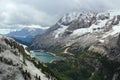 Mountains and Lago Fedaia in Dolomites - The Italian Alps Royalty Free Stock Photo