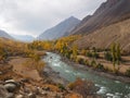 Mountains And Lake In Golden Autumn, Ghizer Valley, Northern Pakistan Royalty Free Stock Photo