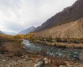 Mountains And Lake In Golden Autumn, Ghizer Valley, Northern Pakistan Royalty Free Stock Photo