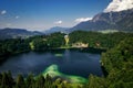 Mountains and lake panorama in Bavarian Alpes near Oberstdorf, Germany.