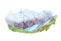 Mountains lake snow coverd peaks watercolour illustration.