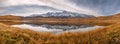 Mountains lake snow reflection trees autumn panorama Royalty Free Stock Photo