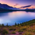 Mountains lake sunset landscape Nature sunrise lake andscape. generative ai.